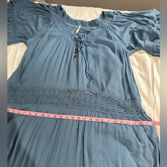 NWOT Free People Dream On Maxi Dress Coastal Blue Embroidered Lace Detail Sz Sm - Picture 12 of 16